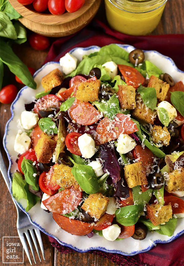 Pizza Salad with Homemade Gluten-Free Croutons