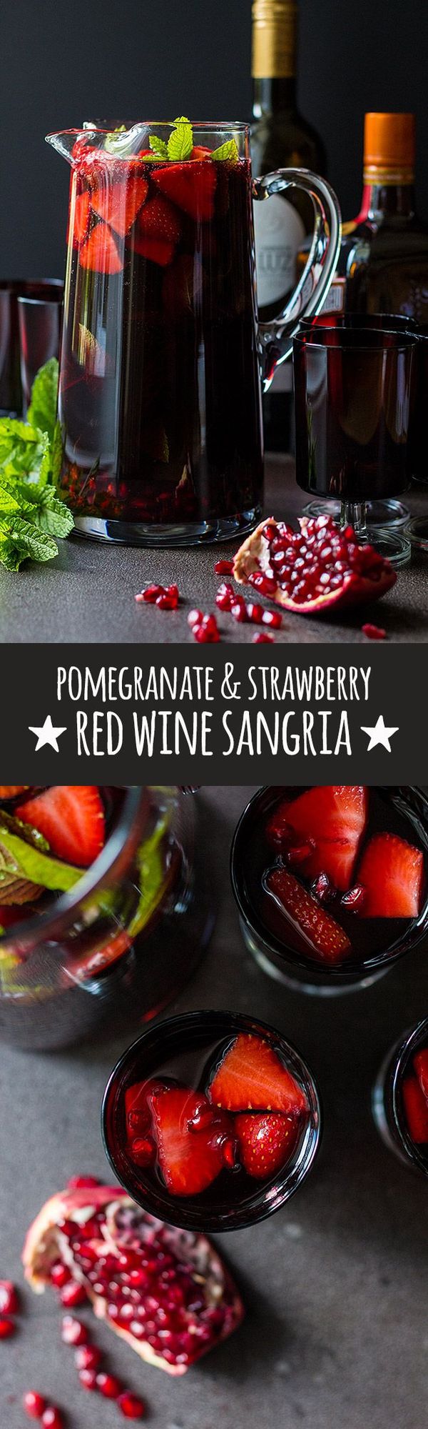 Pomegranate and strawberry red wine sangria