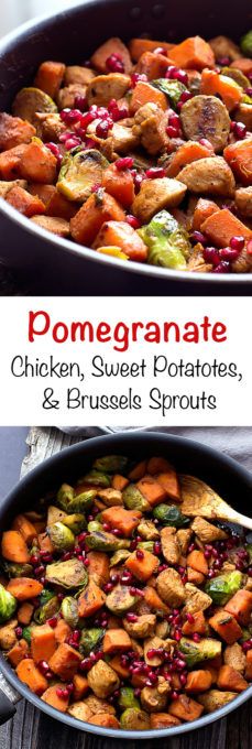 Pomegranate Chicken with Sweet Potatoes & Brussels Sprouts