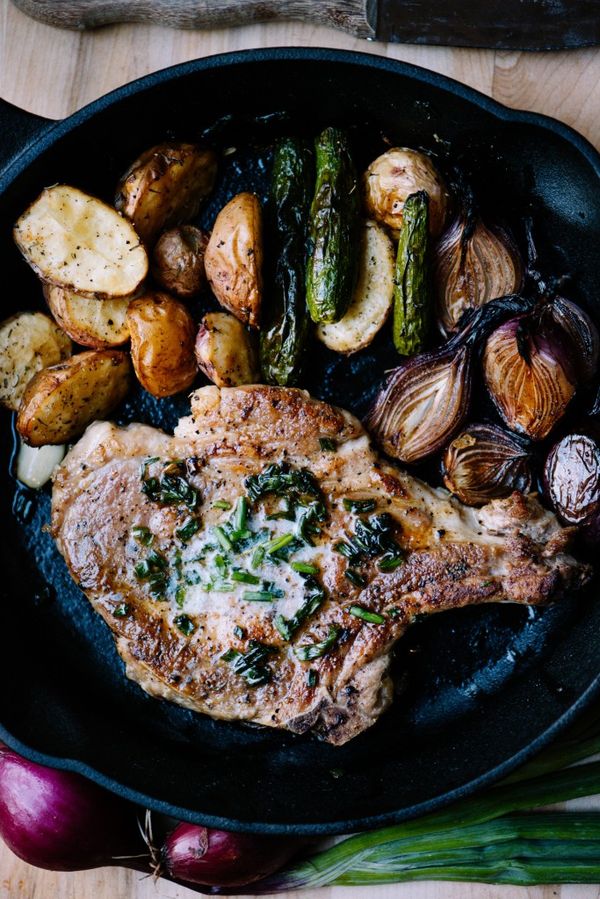 Pork Chop with Chive Butter & Balsamic Roasted Onions