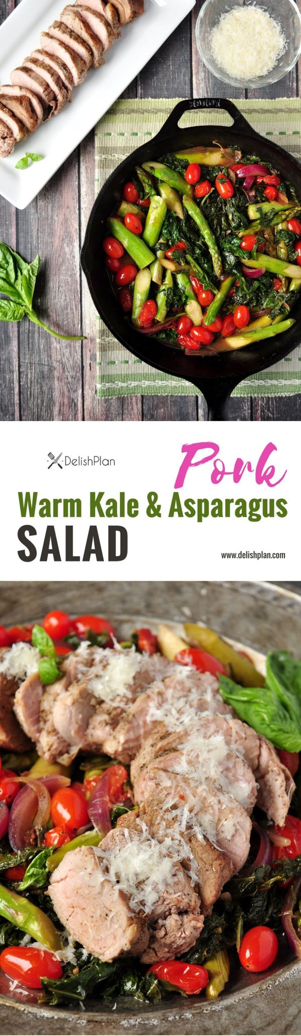 Pork over Warm Kale and Asparagus Salad