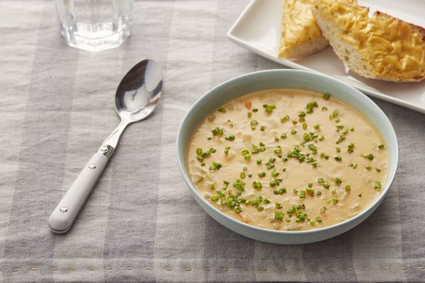 Potato Chowder with Cheddar Cheese Toasts