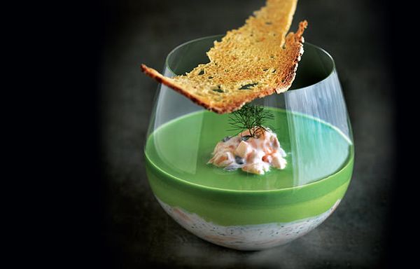 Potted salmon with cucumber, crème fraîche and watercress