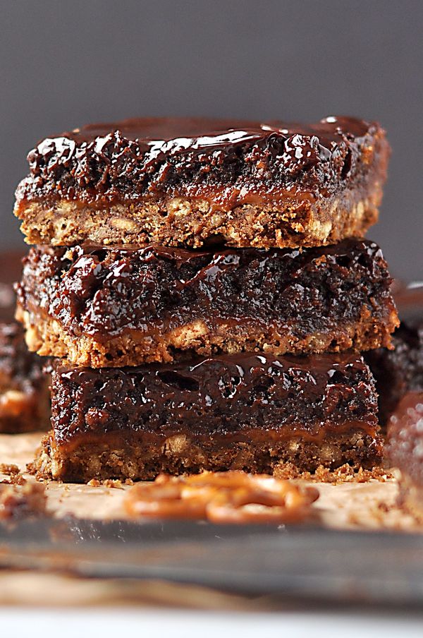 Pretzel-Crusted Salted Caramel Brownies