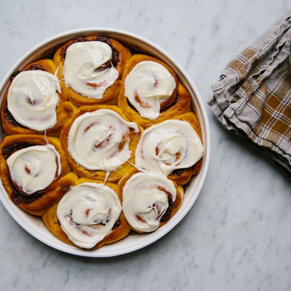 Pumpkin Cinnamon Rolls with Orange Cream Cheese Icing