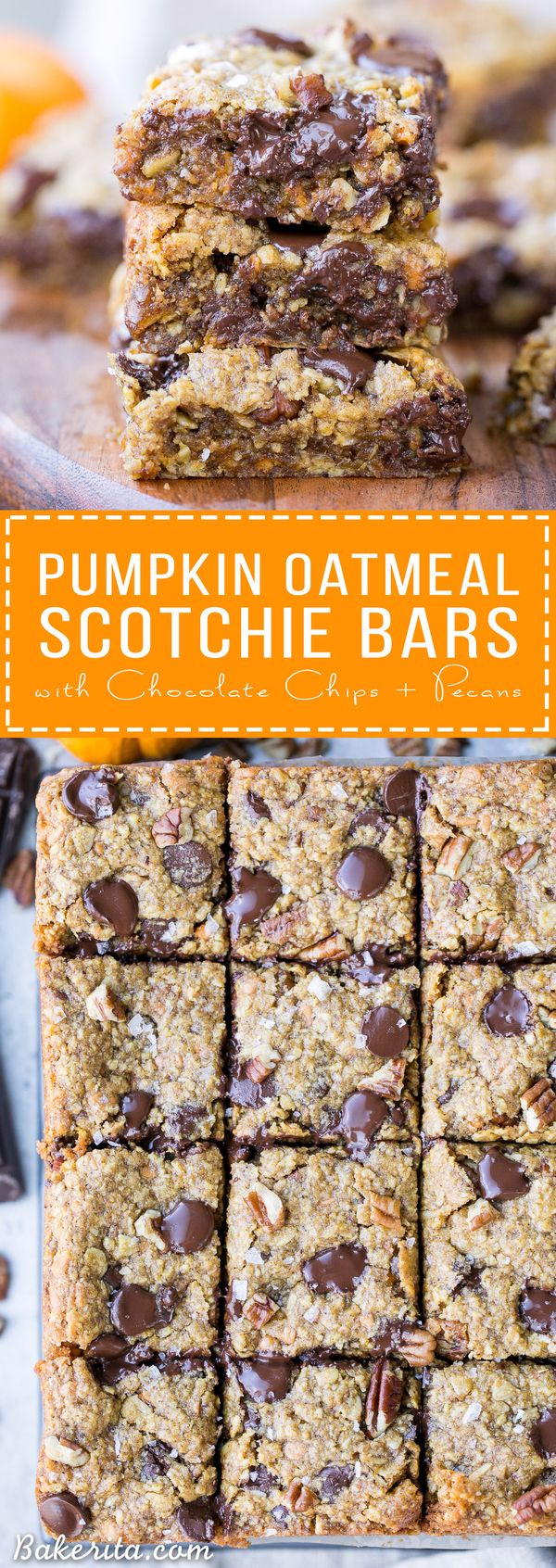 Pumpkin Oatmeal Scotchie Bars with Chocolate Chips + Pecans