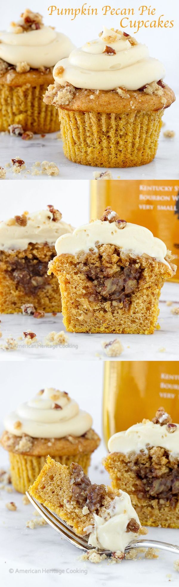 Pumpkin Pecan Pie Cupcakes (Bourbon Brown Sugar Cream Cheese Frosting