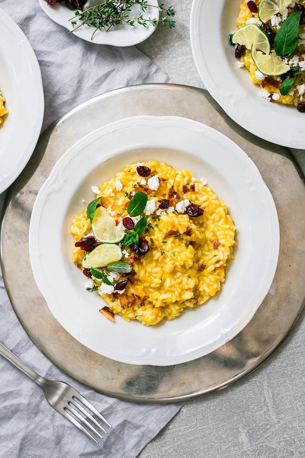 Pumpkin Risotto with Goat Cheese, Pancetta & Cranberries