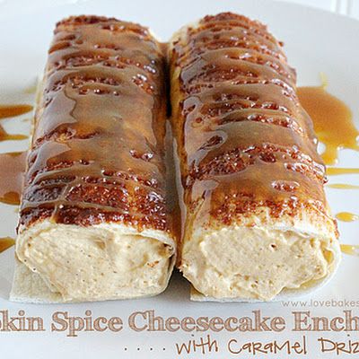 Pumpkin Spice Cheesecake Enchiladas with Caramel Drizzle