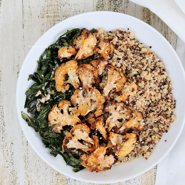 Quinoa Cauliflower Bowl with Almond Sriracha Sauce