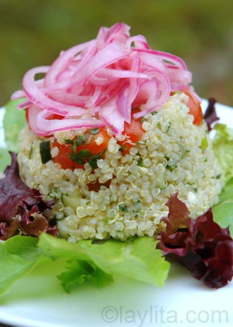 Quinoa salad with red pickled onions