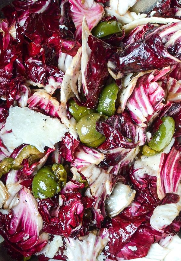 Radicchio Salad with Green Olives & Parmesan