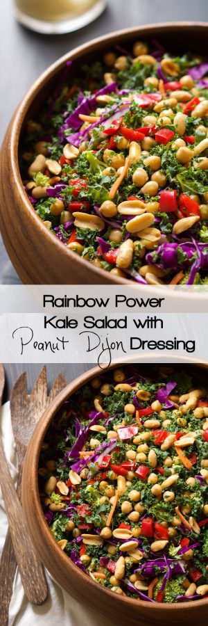 Rainbow Power Kale Salad with Peanut Dijon Dressing