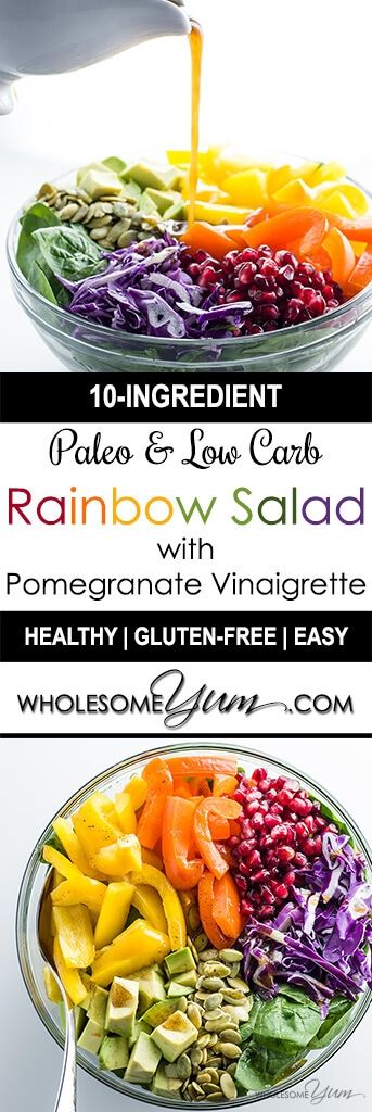 Rainbow Salad with Pomegranate Vinaigrette (Paleo, Low Carb