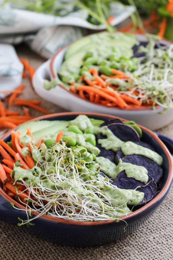 Rainbow Veggie Quinoa Bowl with Vegan Green Goddess Dressing