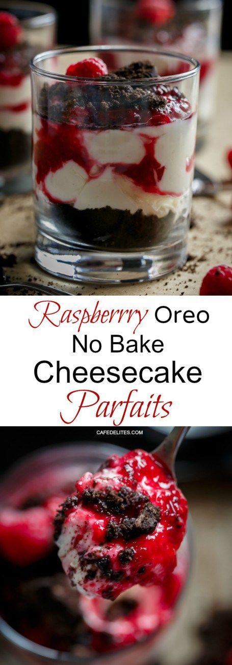 Raspberry Oreo No Bake Cheesecake Parfaits