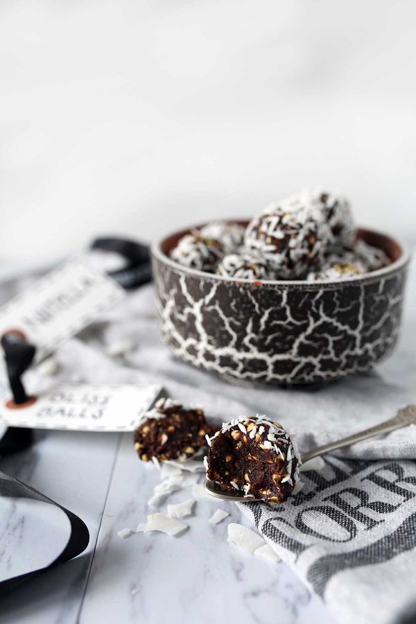 Raw Chocolate Bliss Ball with healthy greens