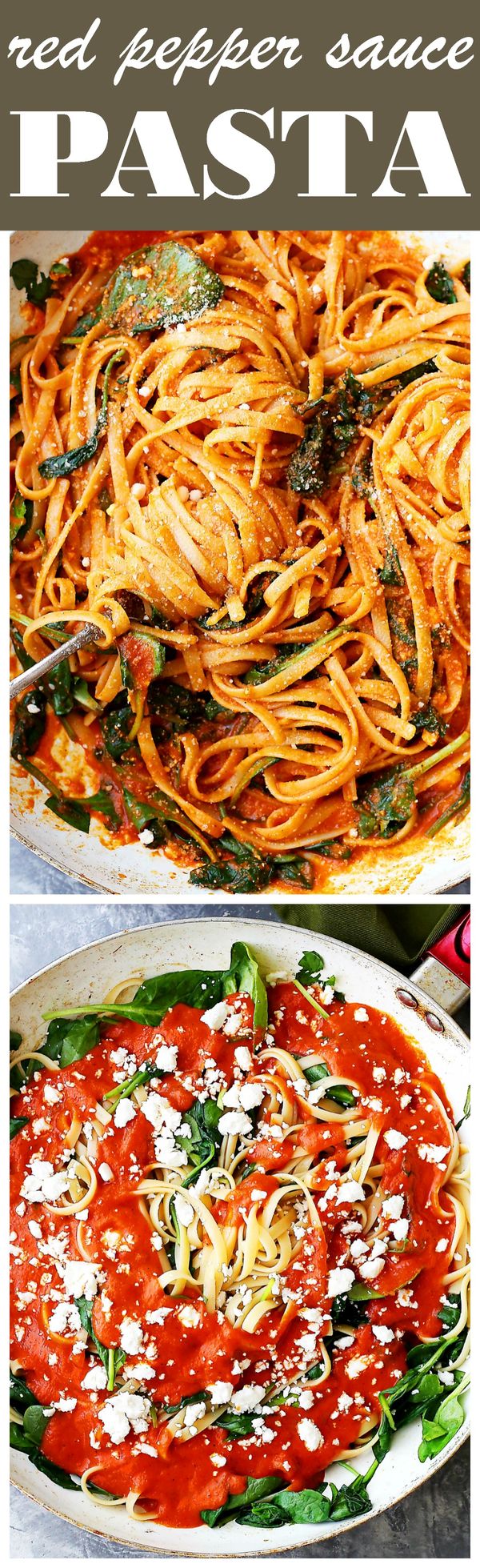 Red Pepper Sauce Pasta with Spinach and Feta