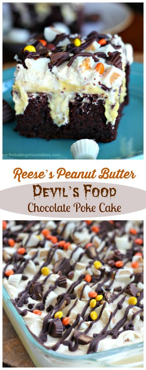 Reese's Peanut Butter Devil's Food Chocolate Poke Cake