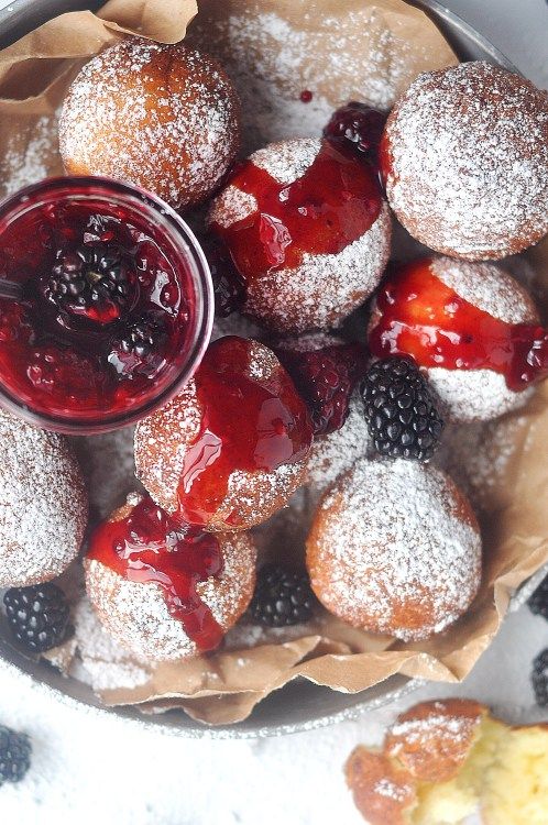 Ricotta Donuts with Blackberry Rosewater Sauce