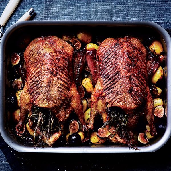 Roast Ducks with Potatoes, Figs, and Rosemary