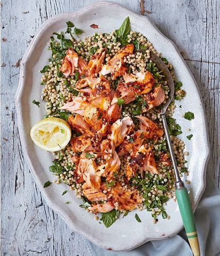 Roast Harissa Salmon With Lemony Giant Couscous