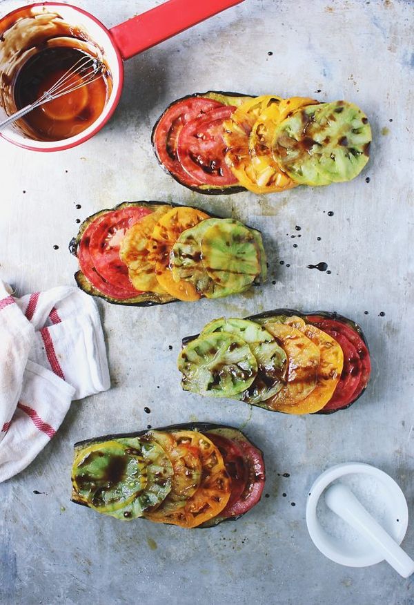 Roasted Basil Eggplant with Fresh Heirloom Tomatoes