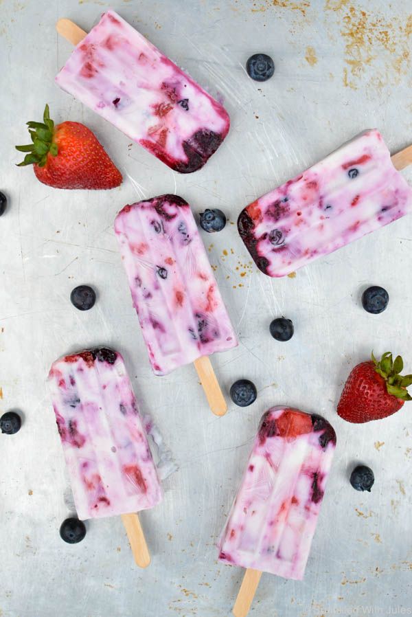 Roasted Berry Greek Yogurt Popsicles