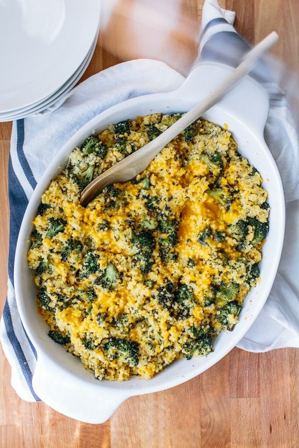 Roasted Broccoli and Cheddar Millet Bake