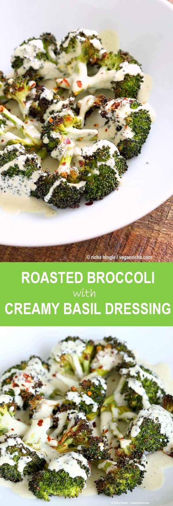 Roasted Broccoli with Creamy Basil Dressing