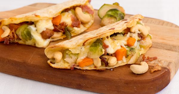 Roasted Brussel Sprout & Sweet Potato Bacon Quesadillas