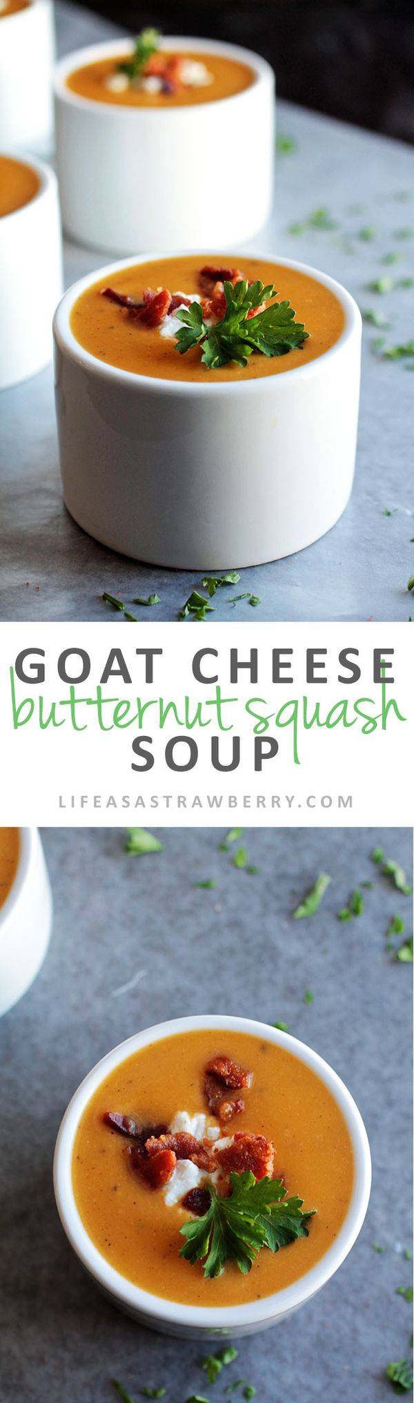 Roasted Butternut Squash Soup with Goat Cheese and Bacon