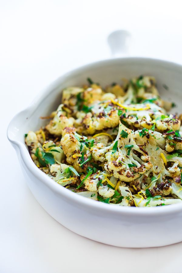 Roasted Cauliflower with garlic, lemon and caraway