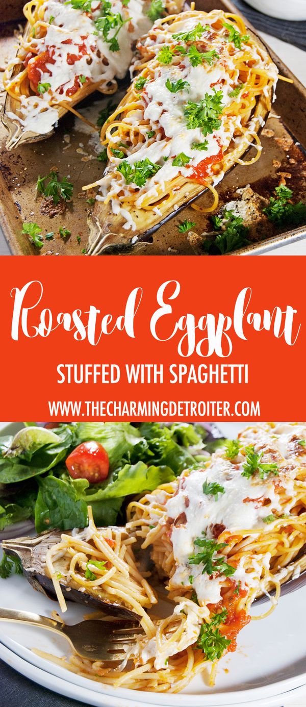 Roasted Eggplant Stuffed with Spaghetti