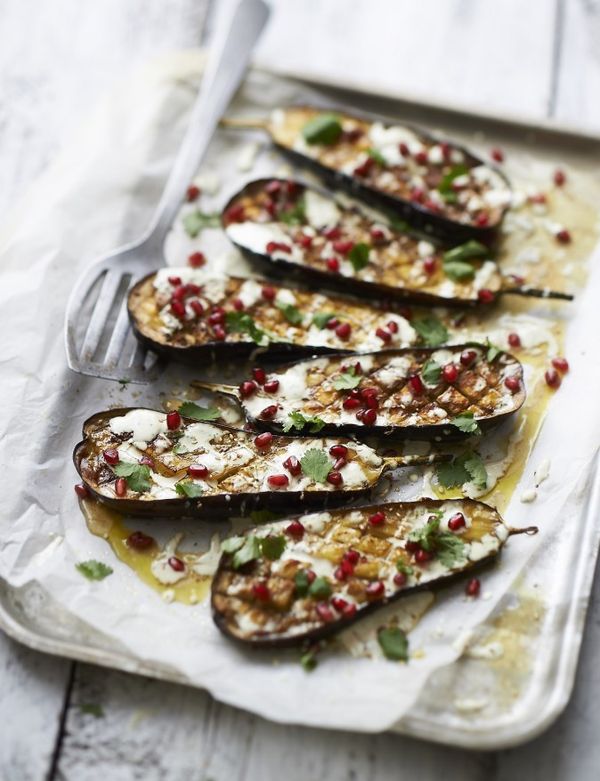 Roasted Eggplant With Tahini & Pomegranate