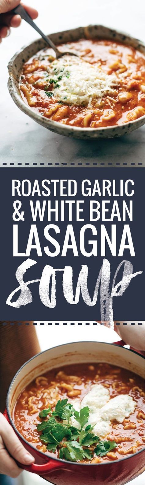 Roasted Garlic and White Bean Lasagna Soup