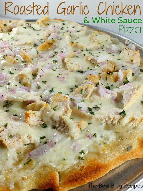 Roasted Garlic Chicken White Sauce Pizza