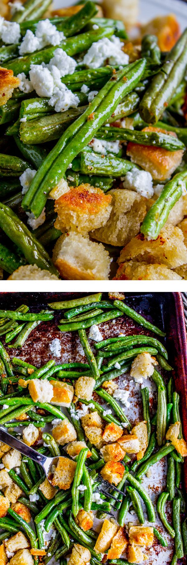 Roasted Garlic Green Beans with Fried Sourdough