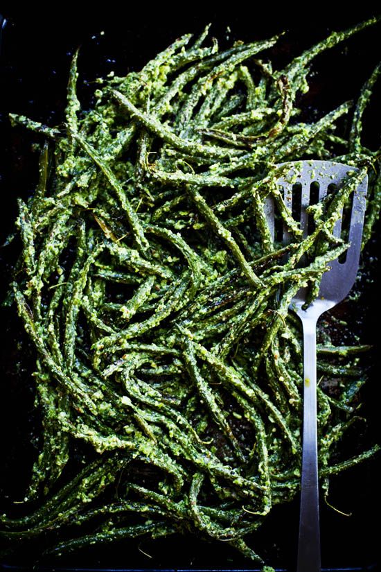 Roasted Green Beans with Vinegary Dill Sauce