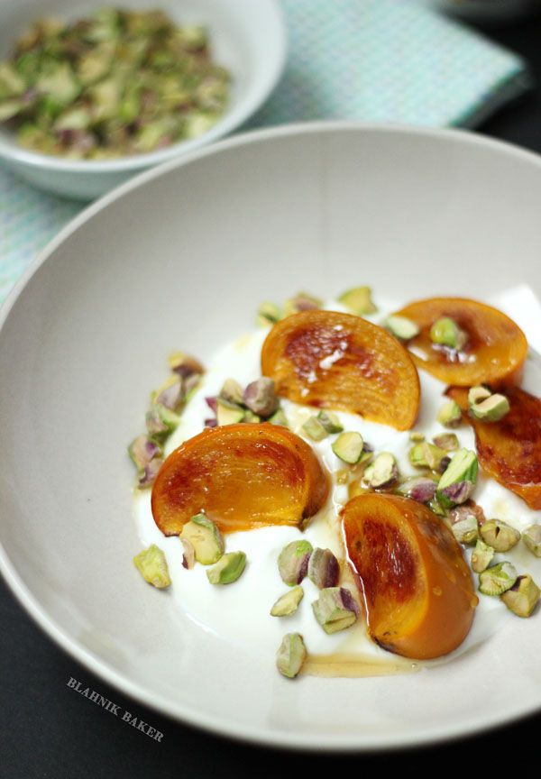 Roasted Persimmons with Greek Yogurt and Pistachios