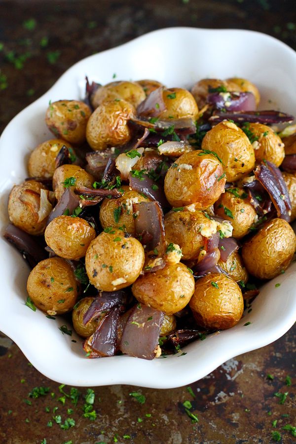 Roasted Potatoes & Onions with Blue Cheese