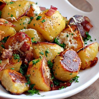 Roasted Potatoes with Bacon, Cheese, and Parsley