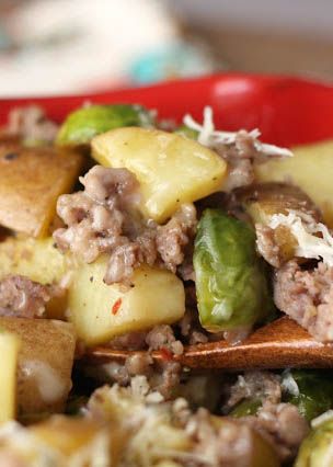 Roasted Potatoes with Brussels Sprouts and Sausage