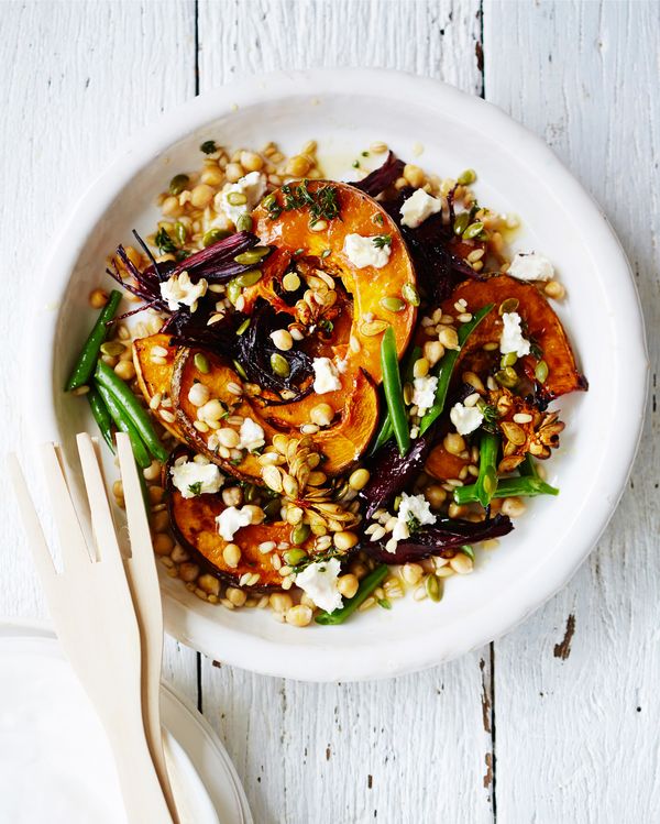 Roasted Pumpkin, Beet, Chickpea, and Barley Salad