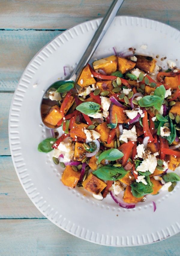 Roasted Pumpkin, Capsicum, Basil and Feta Salad