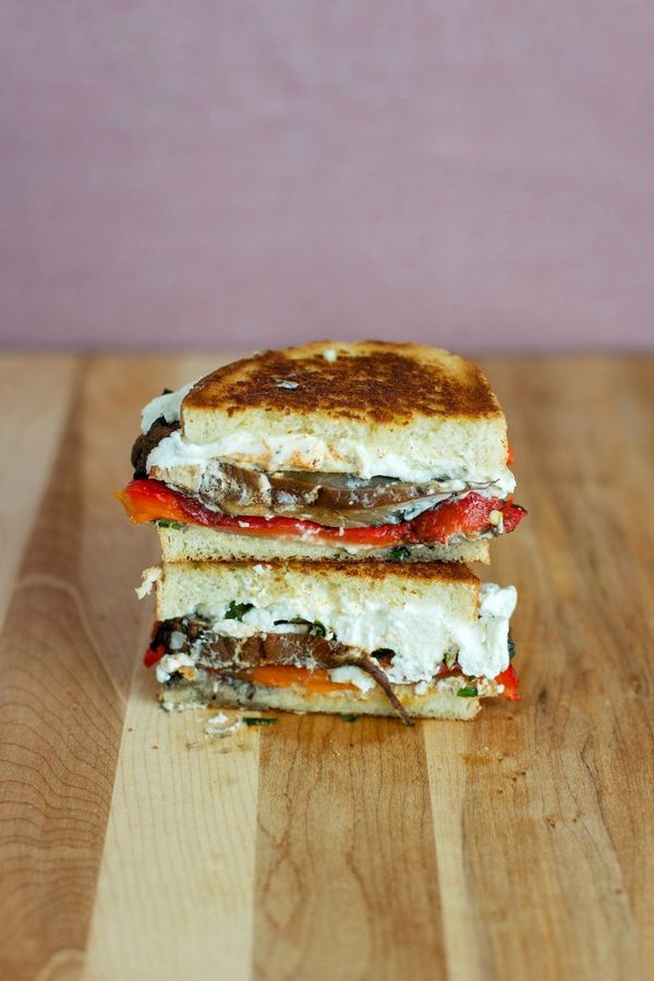 Roasted Red Pepper, Portobello & Goat Cheese Grilled Cheese