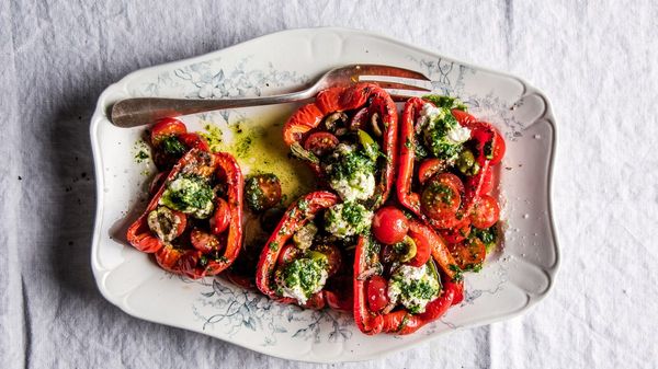 Roasted Red Peppers and Cherry Tomatoes with Ricotta