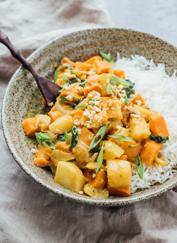 Roasted sweet potato and pineapple curry