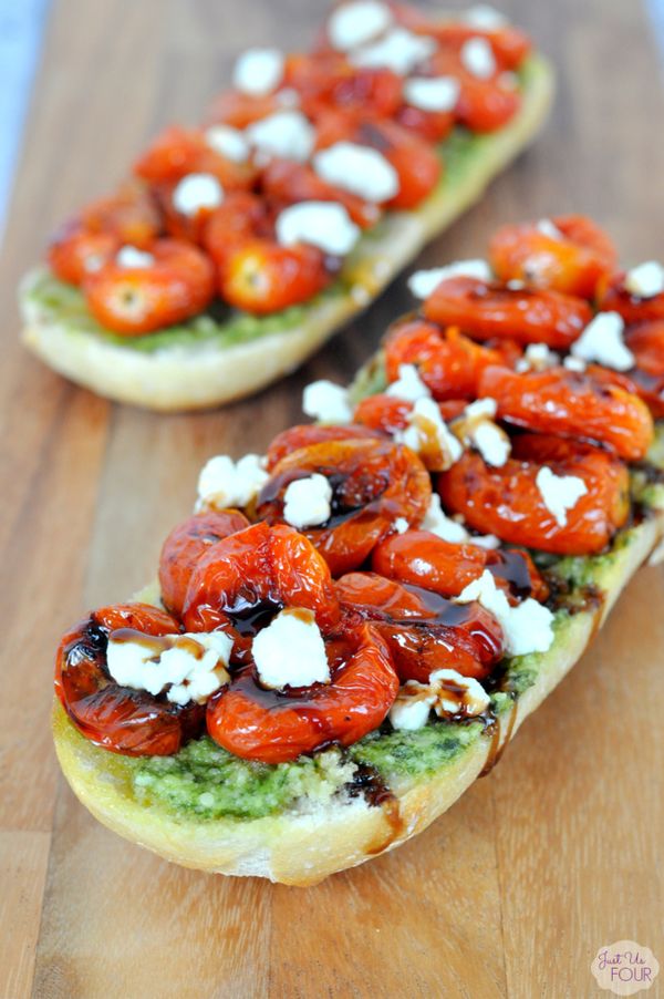 Roasted Tomato Goat Cheese Pesto Pizza