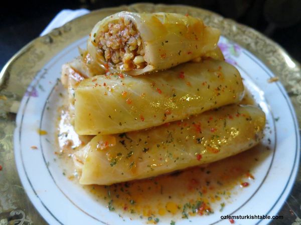 Rolled Cabbage Leaves with Bulgur filling; Bulgurlu Lahana Sarma